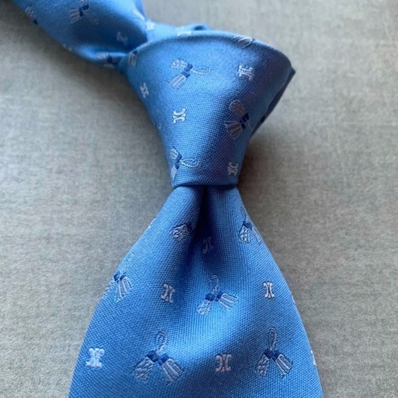 Celine Monogram Sky Blue Tie with Tassels - Picture 3 of 5